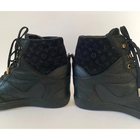 Louis Vuitton Women's Sz 37 Black Leather and Suede Millenium Wedge High-Top - Picture 3 of 15